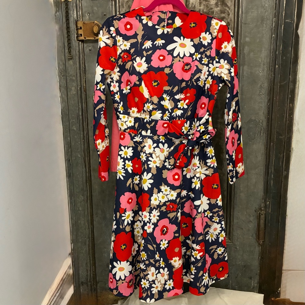 S M Vintage 60s 70s long sleeve mod midi dress mid century mod bright floral